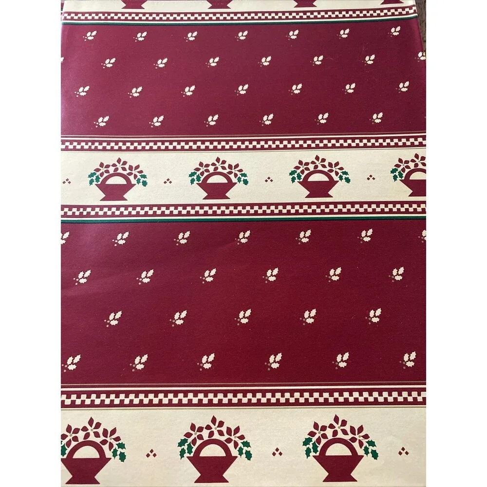 Vintage Christmas Gift Wrapping Paper 2 sheets POINSETTIA HOLLY BASKET 30”x30”